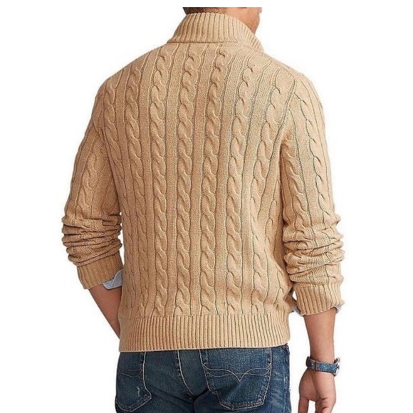 Polo Ralph Lauren Cable Knit Cotton Quarter Zip Sweater Tan Size XL - Picture 3 of 11